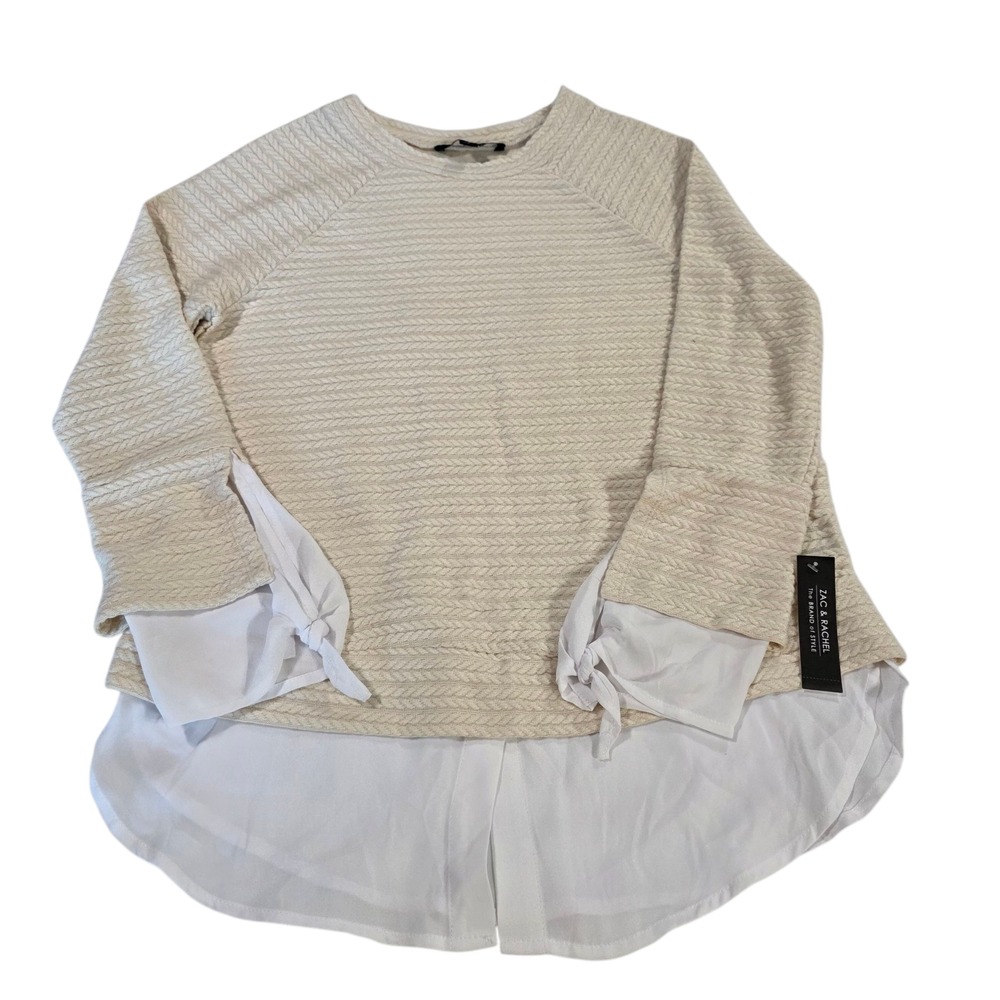 Zac & Rachel Pullover Sweater Womens Beige White S Raglan Sleeve Tails Boho